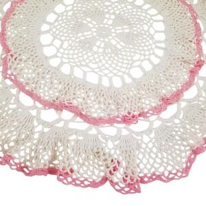 Handmade Crochet Doily  Cream Pink Floral Lace Table Top Decor 10 Inch